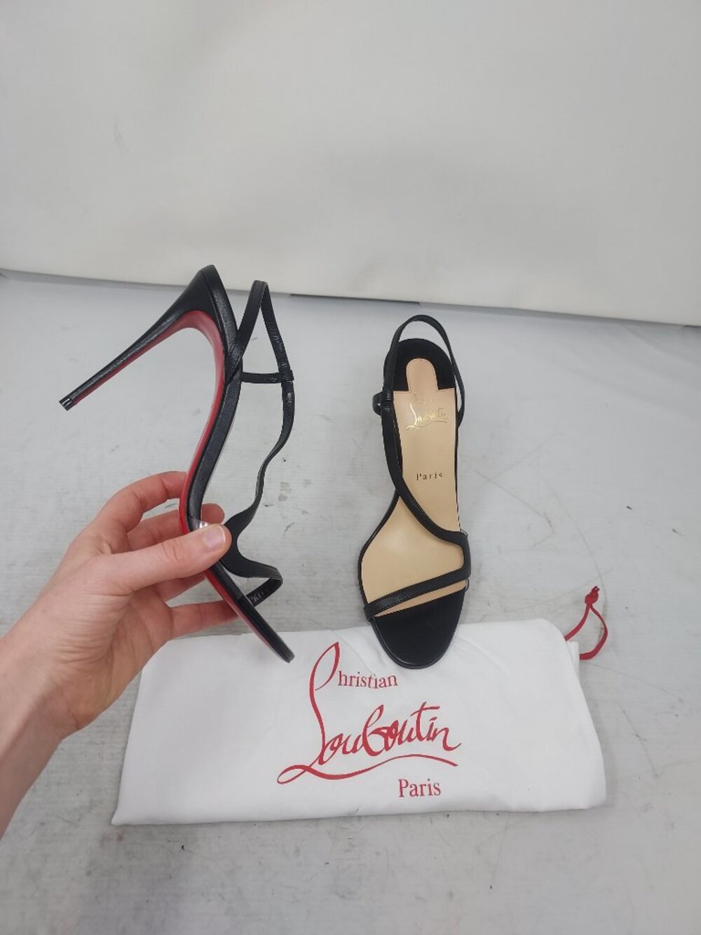 CHRISTIAN LOUBOUTIN Rosalie Strass Black Strappy Heel Sandal